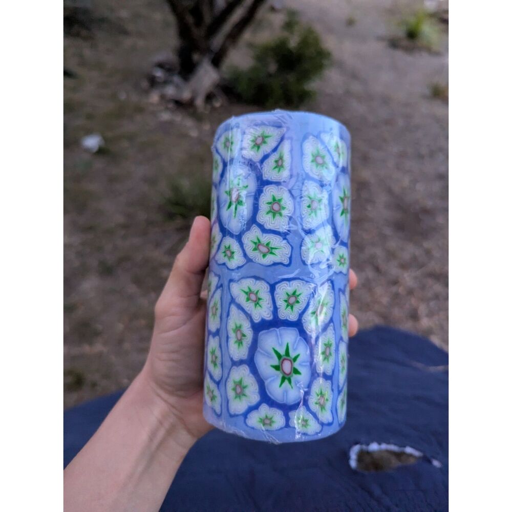 Vintage Blue Mandala Kaleidoscope Wax Art Candle Factory Wrapped NEW Collectible